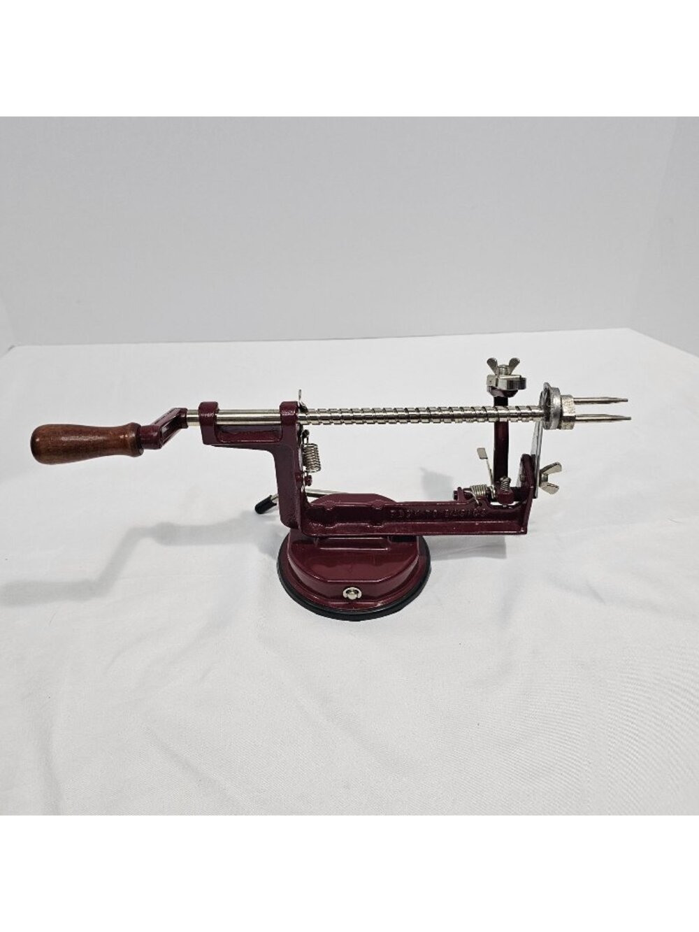 Back To Basics Apple Peeler Corer Slicer Suction Base Cast Iron Red